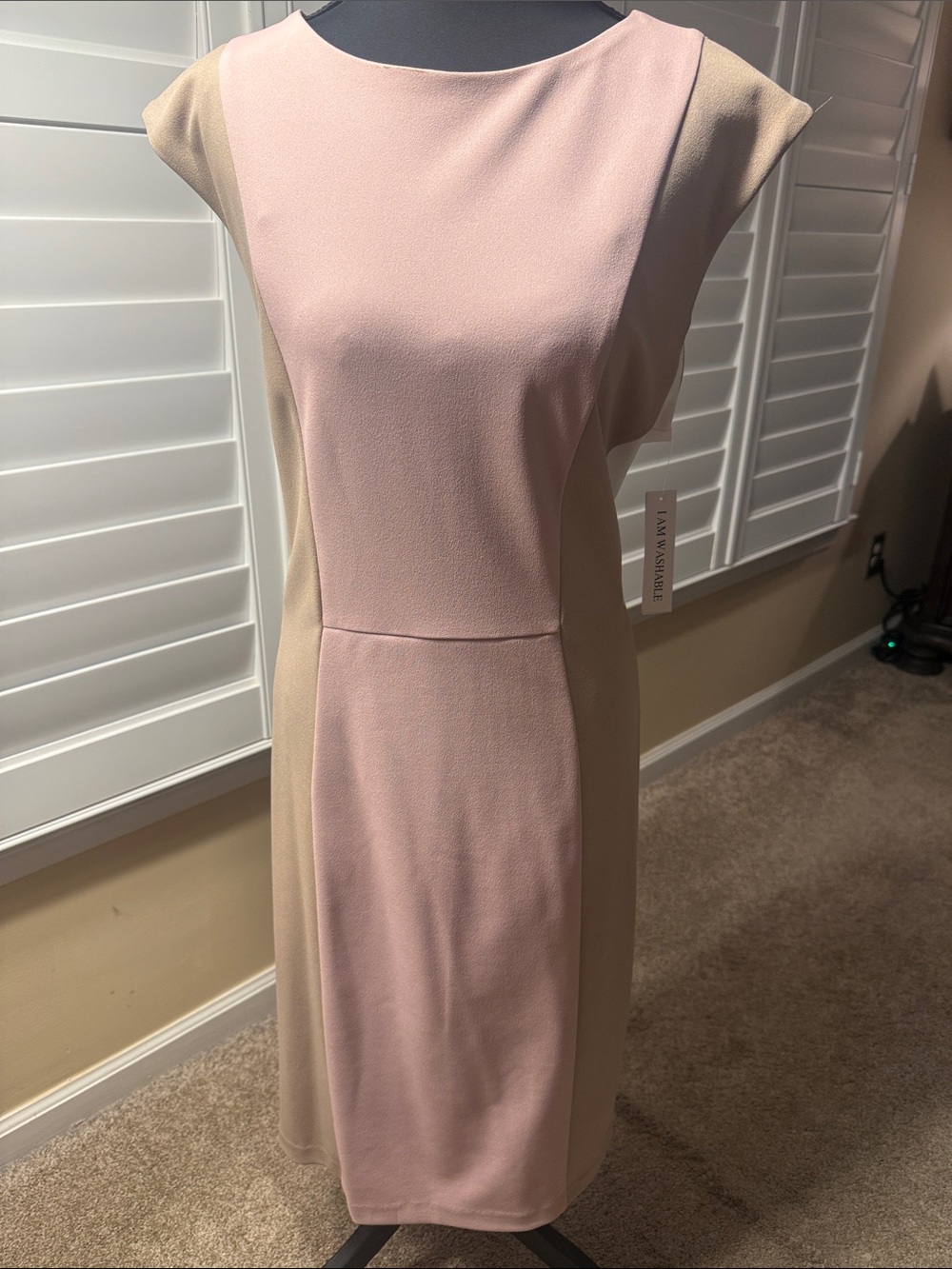 Shelby & Palmer Pink and Beige Colorblock Midi Sheath Dress
